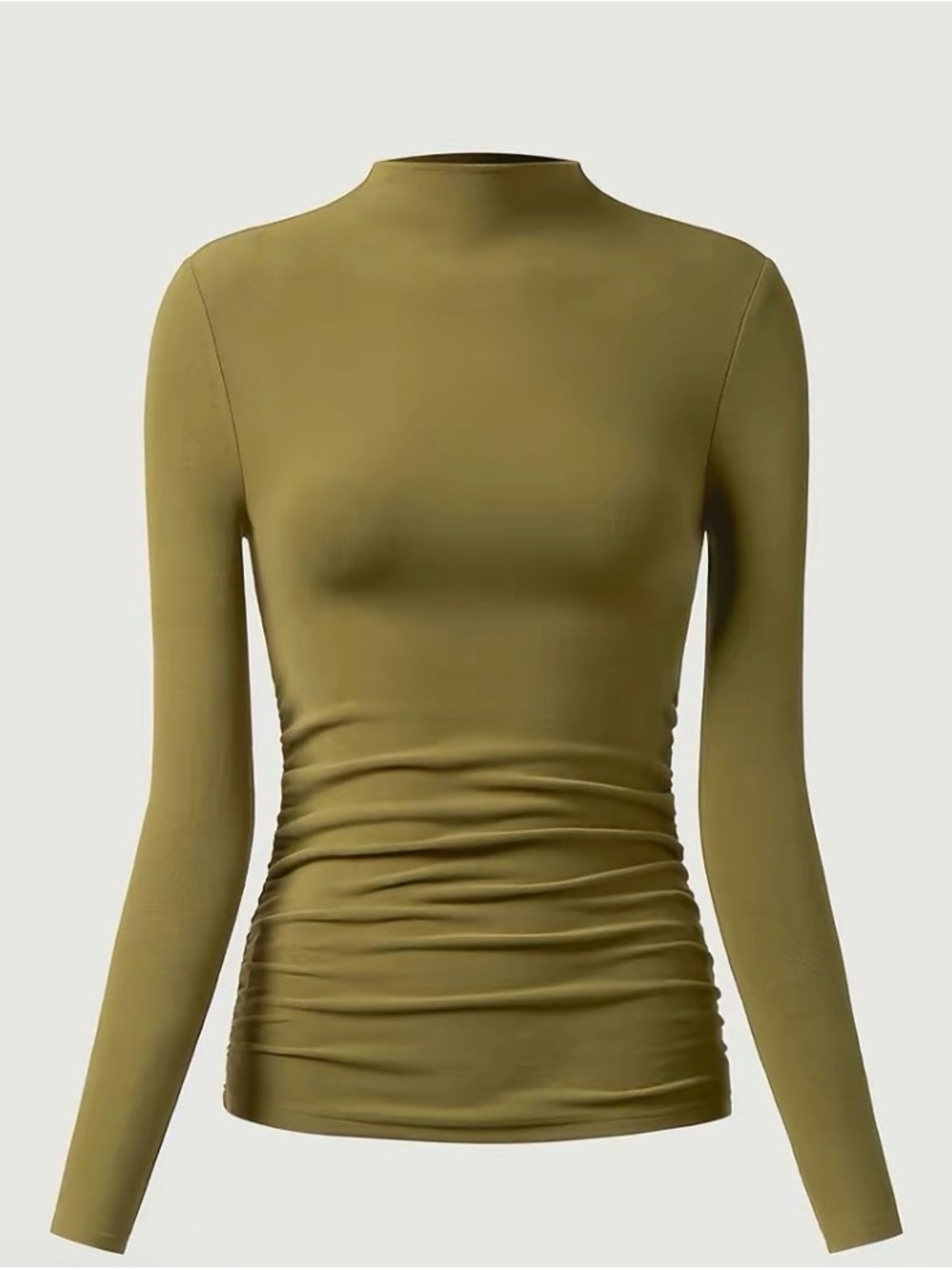 Mock-neck Olive Ruched Sweater